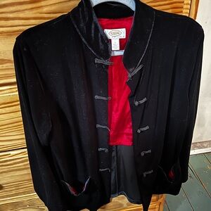 Talbots Black Velvet Jacket with Red Interior